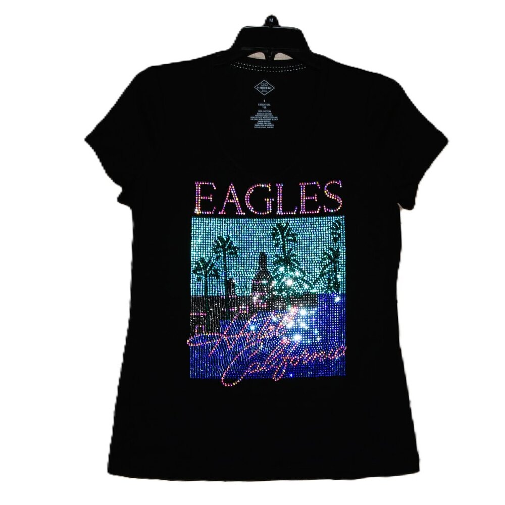 Eagles rhinestone bling  black short slv  Vneck shirt sizes XS,S,M,L,XL,XXL,1X,2